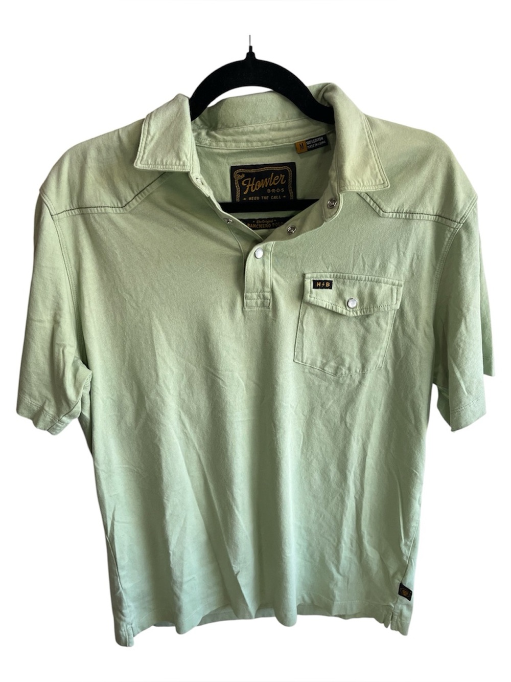 Howler Bros Ranch Polo Seafoam Green Size Medium Pearl Snap Western Yoke